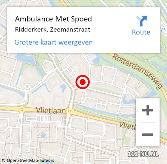 Locatie op kaart van de 112 melding: Ambulance Met Spoed Naar Ridderkerk, Zeemanstraat op 25 april 2024 15:41