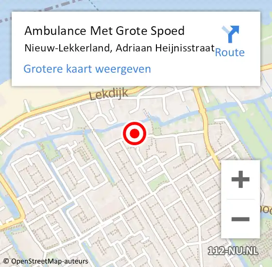Locatie op kaart van de 112 melding: Ambulance Met Grote Spoed Naar Nieuw-Lekkerland, Adriaan Heijnisstraat op 25 april 2024 15:51