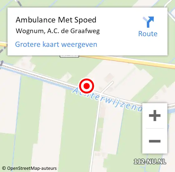 Locatie op kaart van de 112 melding: Ambulance Met Spoed Naar Wognum, A.C. de Graafweg op 25 april 2024 15:53