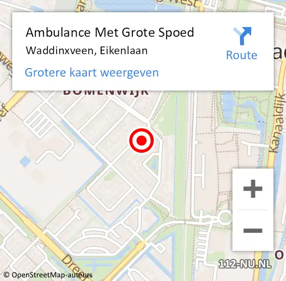 Locatie op kaart van de 112 melding: Ambulance Met Grote Spoed Naar Waddinxveen, Eikenlaan op 25 april 2024 15:58