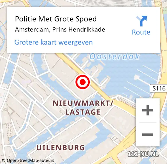 Locatie op kaart van de 112 melding: Politie Met Grote Spoed Naar Amsterdam, Prins Hendrikkade op 25 april 2024 16:07