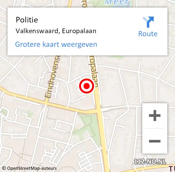 Locatie op kaart van de 112 melding: Politie Valkenswaard, Europalaan op 25 april 2024 16:35