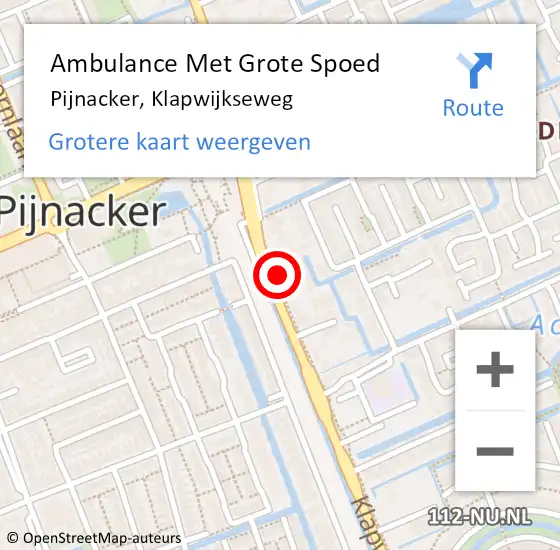 Locatie op kaart van de 112 melding: Ambulance Met Grote Spoed Naar Pijnacker, Klapwijkseweg op 25 april 2024 16:53