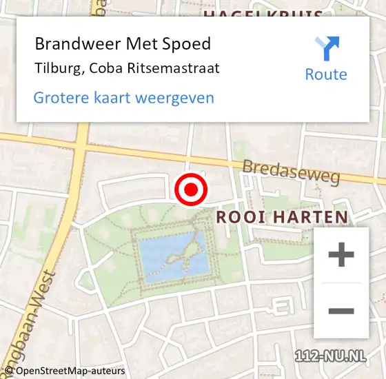 Locatie op kaart van de 112 melding: Brandweer Met Spoed Naar Tilburg, Coba Ritsemastraat op 25 april 2024 17:13