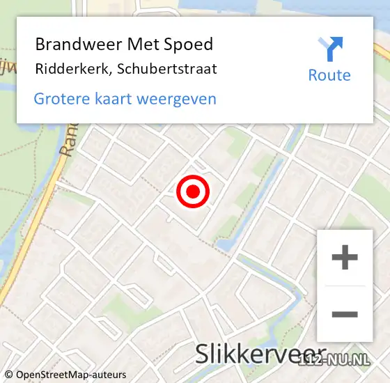 Locatie op kaart van de 112 melding: Brandweer Met Spoed Naar Ridderkerk, Schubertstraat op 25 april 2024 17:13