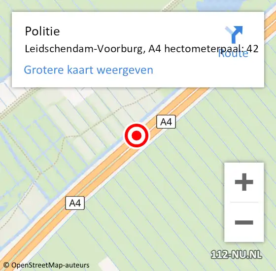 Locatie op kaart van de 112 melding: Politie Leidschendam-Voorburg, A4 hectometerpaal: 42 op 25 april 2024 17:22