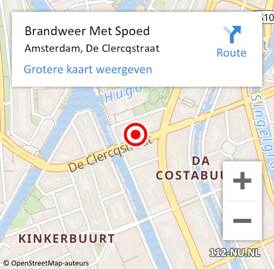 Locatie op kaart van de 112 melding: Brandweer Met Spoed Naar Amsterdam, De Clercqstraat op 25 april 2024 17:30