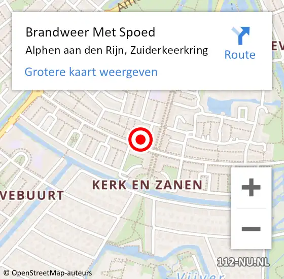 Locatie op kaart van de 112 melding: Brandweer Met Spoed Naar Alphen aan den Rijn, Zuiderkeerkring op 25 april 2024 18:19