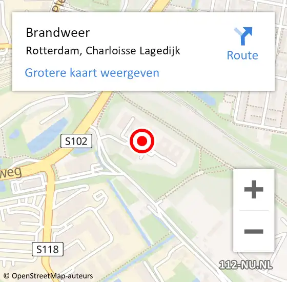 Locatie op kaart van de 112 melding: Brandweer Rotterdam, Charloisse Lagedijk op 25 april 2024 18:20