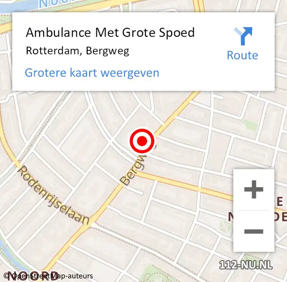 Locatie op kaart van de 112 melding: Ambulance Met Grote Spoed Naar Rotterdam, Bergweg op 25 april 2024 18:21