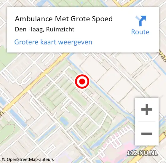 Locatie op kaart van de 112 melding: Ambulance Met Grote Spoed Naar Den Haag, Ruimzicht op 25 april 2024 19:11