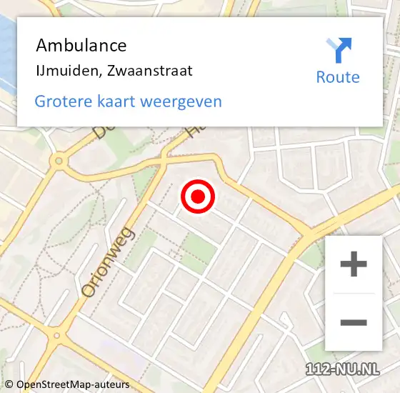 Locatie op kaart van de 112 melding: Ambulance IJmuiden, Zwaanstraat op 25 april 2024 19:16
