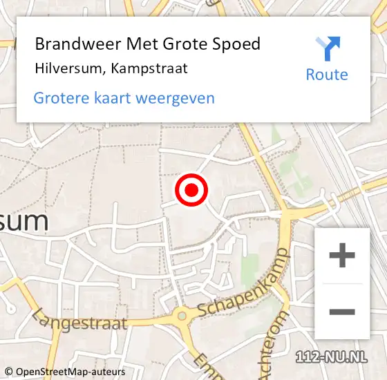 Locatie op kaart van de 112 melding: Brandweer Met Grote Spoed Naar Hilversum, Kampstraat op 25 april 2024 19:43
