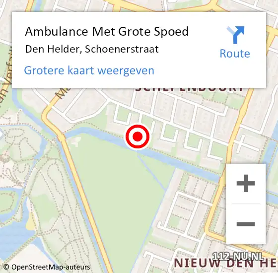 Locatie op kaart van de 112 melding: Ambulance Met Grote Spoed Naar Den Helder, Schoenerstraat op 25 april 2024 19:50