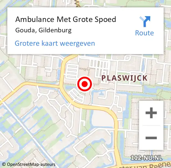 Locatie op kaart van de 112 melding: Ambulance Met Grote Spoed Naar Gouda, Gildenburg op 25 april 2024 19:50
