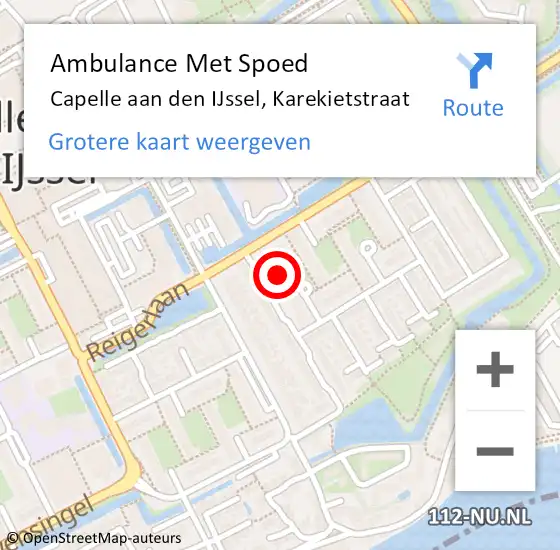 Locatie op kaart van de 112 melding: Ambulance Met Spoed Naar Capelle aan den IJssel, Karekietstraat op 25 april 2024 20:21