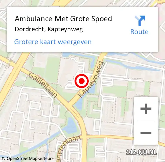 Locatie op kaart van de 112 melding: Ambulance Met Grote Spoed Naar Dordrecht, Kapteynweg op 25 april 2024 20:30