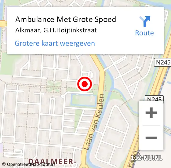Locatie op kaart van de 112 melding: Ambulance Met Grote Spoed Naar Alkmaar, G.H.Hoijtinkstraat op 25 april 2024 20:58