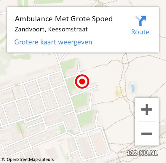 Locatie op kaart van de 112 melding: Ambulance Met Grote Spoed Naar Zandvoort, Keesomstraat op 25 april 2024 21:10