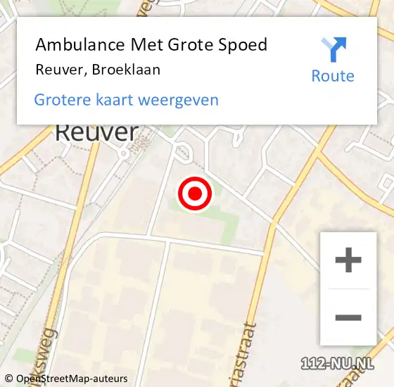 Locatie op kaart van de 112 melding: Ambulance Met Grote Spoed Naar Reuver, Broeklaan op 25 april 2024 21:11