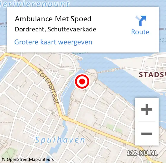 Locatie op kaart van de 112 melding: Ambulance Met Spoed Naar Dordrecht, Schuttevaerkade op 25 april 2024 21:14