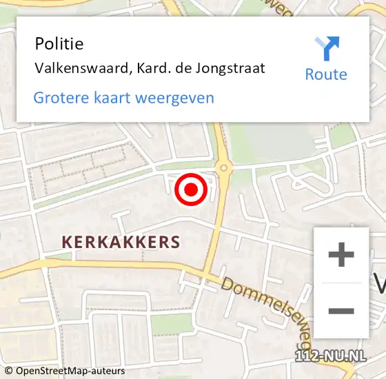 Locatie op kaart van de 112 melding: Politie Valkenswaard, Kard. de Jongstraat op 25 april 2024 21:31