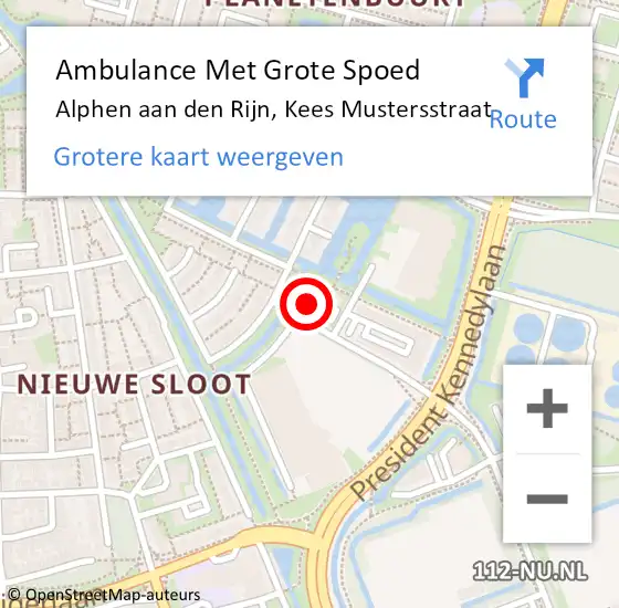 Locatie op kaart van de 112 melding: Ambulance Met Grote Spoed Naar Alphen aan den Rijn, Kees Mustersstraat op 25 april 2024 21:40