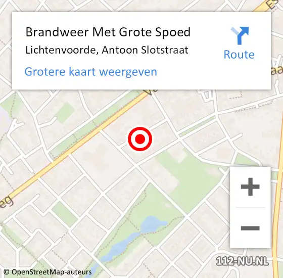 Locatie op kaart van de 112 melding: Brandweer Met Grote Spoed Naar Lichtenvoorde, Antoon Slotstraat op 25 april 2024 21:41