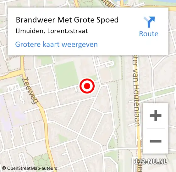 Locatie op kaart van de 112 melding: Brandweer Met Grote Spoed Naar IJmuiden, Lorentzstraat op 25 april 2024 21:47