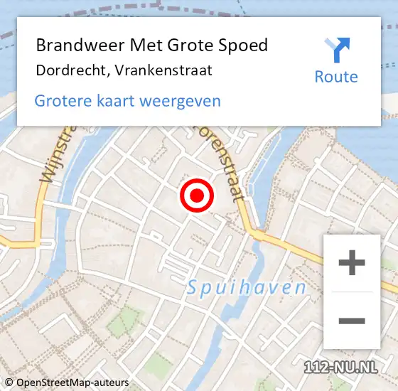 Locatie op kaart van de 112 melding: Brandweer Met Grote Spoed Naar Dordrecht, Vrankenstraat op 25 april 2024 22:16