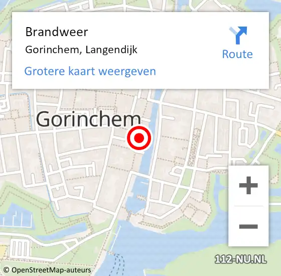 Locatie op kaart van de 112 melding: Brandweer Gorinchem, Langendijk op 25 april 2024 22:27