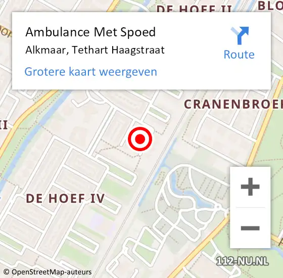 Locatie op kaart van de 112 melding: Ambulance Met Spoed Naar Alkmaar, Tethart Haagstraat op 25 april 2024 22:28