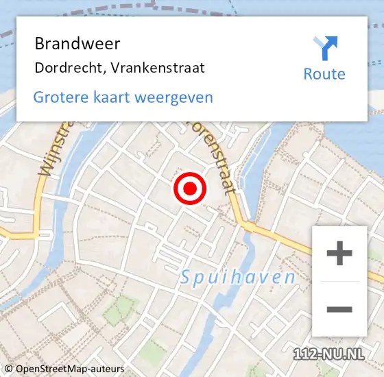 Locatie op kaart van de 112 melding: Brandweer Dordrecht, Vrankenstraat op 25 april 2024 23:18