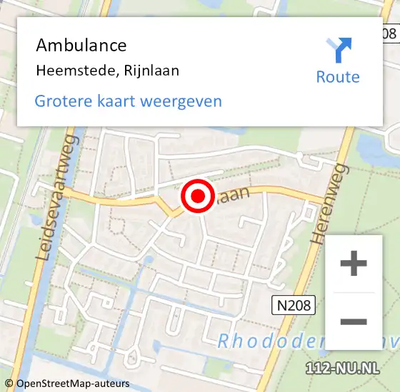Locatie op kaart van de 112 melding: Ambulance Heemstede, Rijnlaan op 25 april 2024 23:34