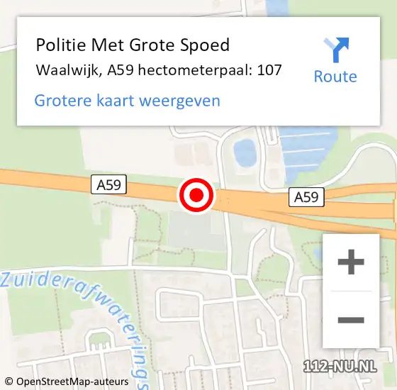 Locatie op kaart van de 112 melding: Politie Met Grote Spoed Naar Waalwijk, A59 hectometerpaal: 107 op 26 april 2024 00:09