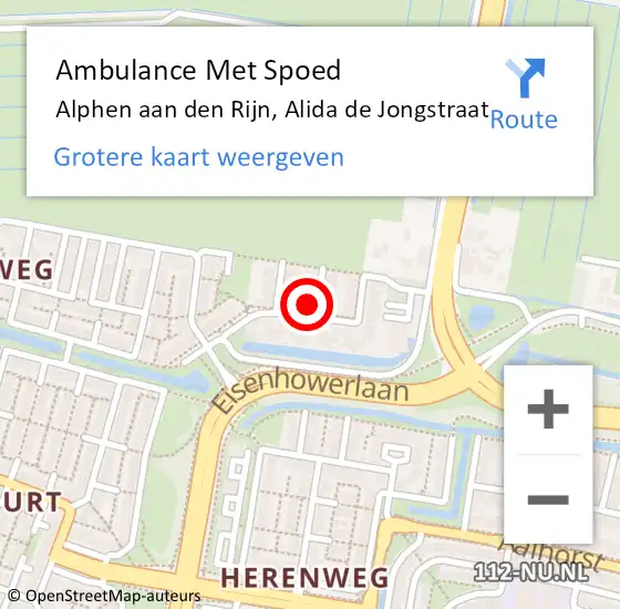 Locatie op kaart van de 112 melding: Ambulance Met Spoed Naar Alphen aan den Rijn, Alida de Jongstraat op 26 april 2024 00:33