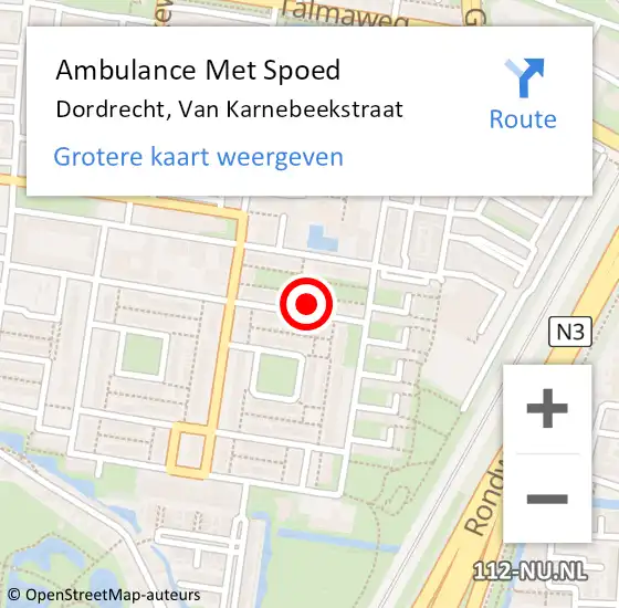 Locatie op kaart van de 112 melding: Ambulance Met Spoed Naar Dordrecht, Van Karnebeekstraat op 26 april 2024 00:40