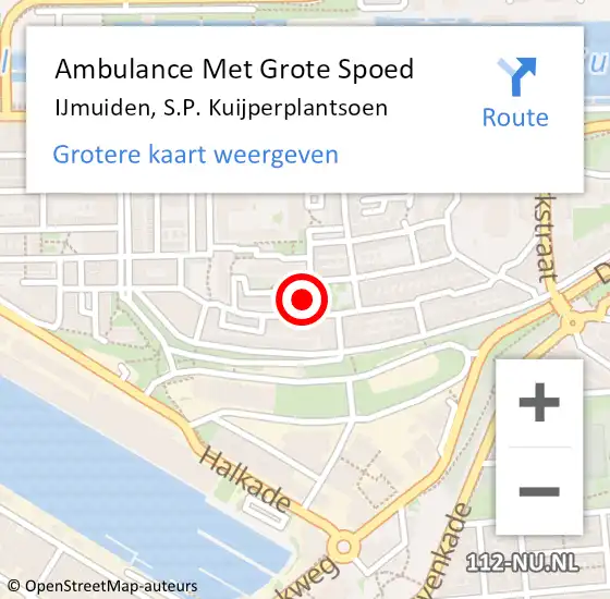 Locatie op kaart van de 112 melding: Ambulance Met Grote Spoed Naar IJmuiden, S.P. Kuijperplantsoen op 26 april 2024 06:29