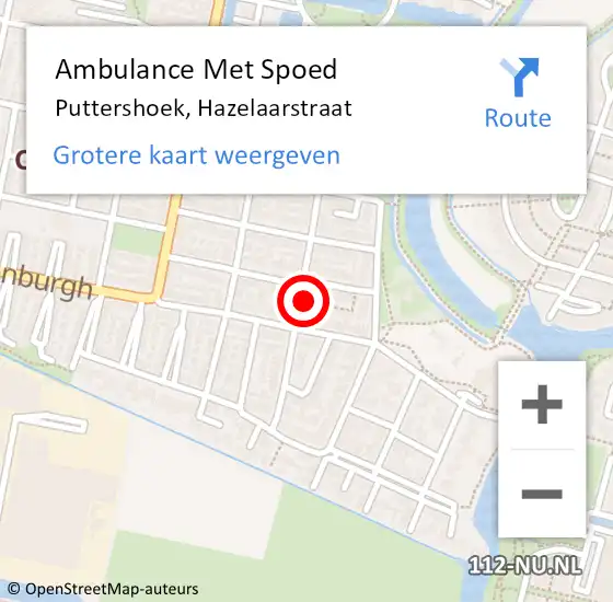Locatie op kaart van de 112 melding: Ambulance Met Spoed Naar Puttershoek, Hazelaarstraat op 26 april 2024 06:40