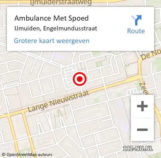 Locatie op kaart van de 112 melding: Ambulance Met Spoed Naar IJmuiden, Engelmundusstraat op 26 april 2024 07:10