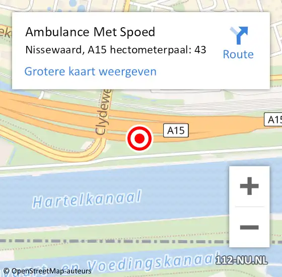 Locatie op kaart van de 112 melding: Ambulance Met Spoed Naar Nissewaard, A15 hectometerpaal: 43 op 26 april 2024 07:18