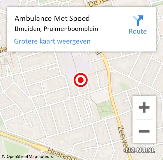 Locatie op kaart van de 112 melding: Ambulance Met Spoed Naar IJmuiden, Pruimenboomplein op 26 april 2024 07:52