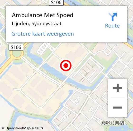 Locatie op kaart van de 112 melding: Ambulance Met Spoed Naar Lijnden, Sydneystraat op 26 april 2024 08:06