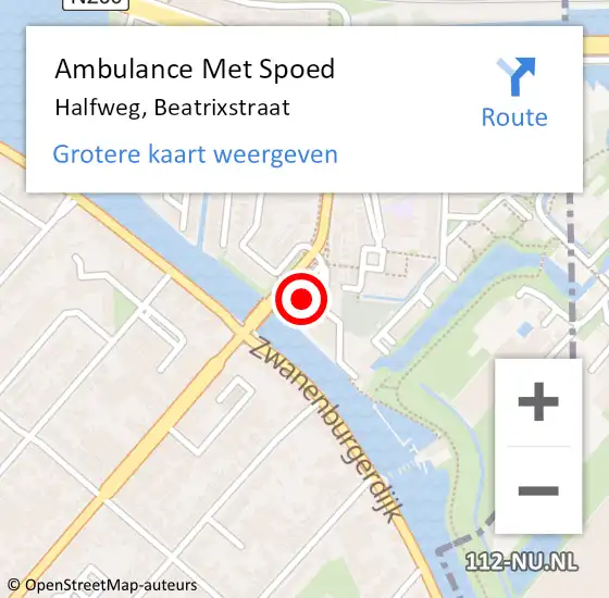 Locatie op kaart van de 112 melding: Ambulance Met Spoed Naar Halfweg, Beatrixstraat op 26 april 2024 09:11