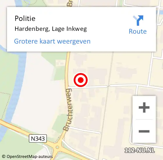 Locatie op kaart van de 112 melding: Politie Hardenberg, Lage Inkweg op 26 april 2024 09:24