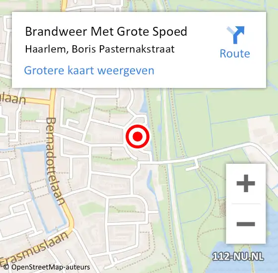 Locatie op kaart van de 112 melding: Brandweer Met Grote Spoed Naar Haarlem, Boris Pasternakstraat op 26 april 2024 09:49