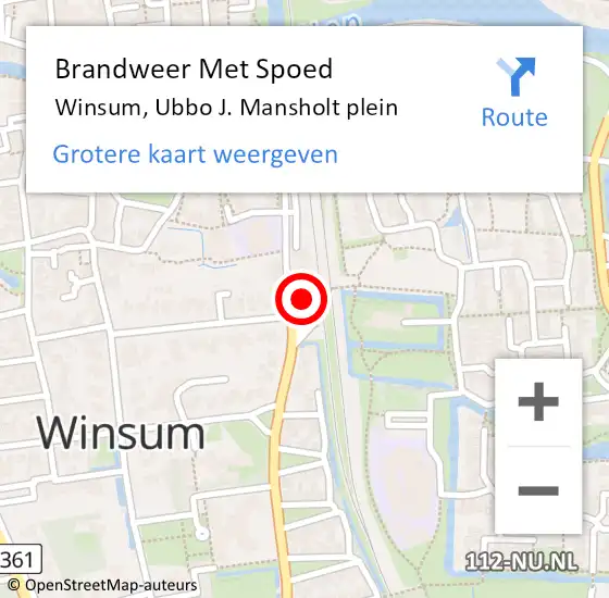 Locatie op kaart van de 112 melding: Brandweer Met Spoed Naar Winsum, Ubbo J. Mansholt plein op 26 april 2024 10:04