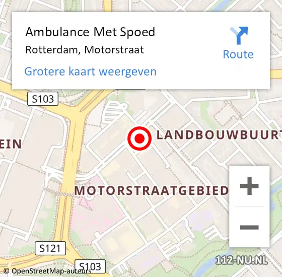 Locatie op kaart van de 112 melding: Ambulance Met Spoed Naar Rotterdam, Motorstraat op 26 april 2024 10:26
