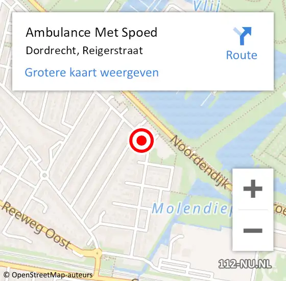 Locatie op kaart van de 112 melding: Ambulance Met Spoed Naar Dordrecht, Reigerstraat op 26 april 2024 10:36