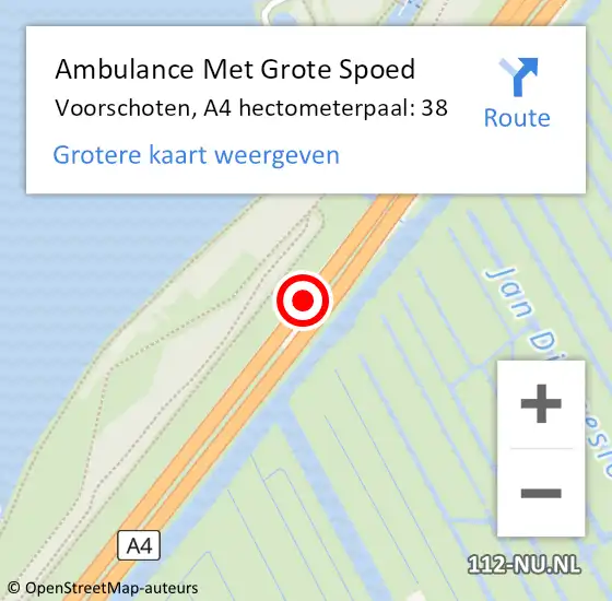 Locatie op kaart van de 112 melding: Ambulance Met Grote Spoed Naar Voorschoten, A4 hectometerpaal: 38 op 26 april 2024 10:50